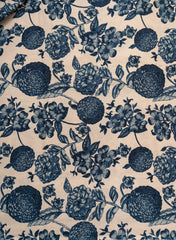 Beige Color With Blue Color Floral Pattern Cotton Flex Discharge Print Fabric.