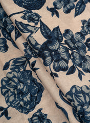 Beige Color With Blue Color Floral Pattern Cotton Flex Discharge Print Fabric.