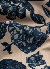 Beige Color With Blue Color Floral Pattern Cotton Flex Discharge Print Fabric.