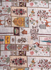 Art Linen Off-White Color Floral Pattern Hybrid Print Fabric.