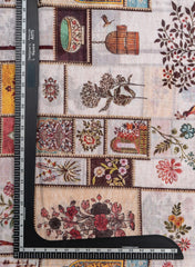 Art Linen Off-White Color Floral Pattern Hybrid Print Fabric.