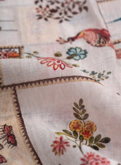 Art Linen Off-White Color Floral Pattern Hybrid Print Fabric.