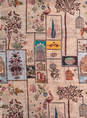 Art Linen Beige Color Floral Pattern Hybrid Print Fabric.