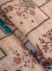 Art Linen Beige Color Floral Pattern Hybrid Print Fabric.
