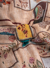 Art Linen Beige Color Floral Pattern Hybrid Print Fabric.