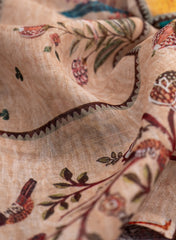 Art Linen Beige Color Floral Pattern Hybrid Print Fabric.