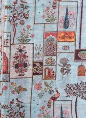 Art Linen Baby Blue Color Floral Pattern Hybrid Print Fabric.