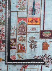 Art Linen Baby Blue Color Floral Pattern Hybrid Print Fabric.