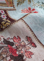 Art Linen Baby Blue Color Floral Pattern Hybrid Print Fabric.