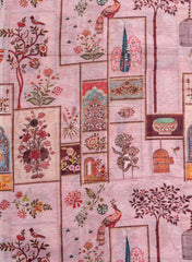 Art Linen Light Pink Color Floral Pattern Hybrid Print Fabric.