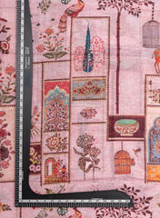 Art Linen Light Pink Color Floral Pattern Hybrid Print Fabric.