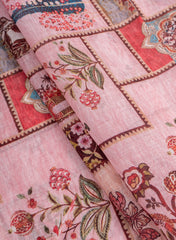 Art Linen Light Pink Color Floral Pattern Hybrid Print Fabric.