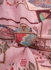 Art Linen Light Pink Color Floral Pattern Hybrid Print Fabric.