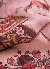 Art Linen Light Pink Color Floral Pattern Hybrid Print Fabric.