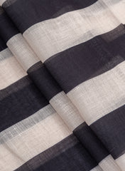 Art Linen Black And White Color Stripes Pattern Hybrid Print Fabric.
