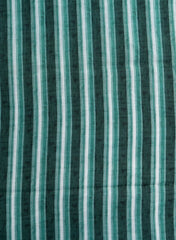 Art Linen Shades Of Green Color Stripes Pattern Hybrid Print Fabric.