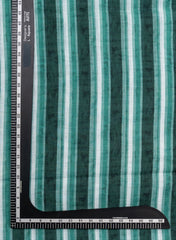 Art Linen Shades Of Green Color Stripes Pattern Hybrid Print Fabric.