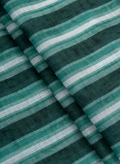 Art Linen Shades Of Green Color Stripes Pattern Hybrid Print Fabric.
