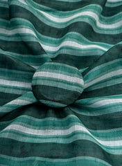 Art Linen Shades Of Green Color Stripes Pattern Hybrid Print Fabric.