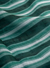 Art Linen Shades Of Green Color Stripes Pattern Hybrid Print Fabric.