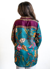 Myra – Teal Pure Muslin Shirt with Contemporary Floral & Stripe Fusion Pattern