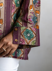 Myra – Teal Pure Muslin Shirt with Contemporary Floral & Stripe Fusion Pattern