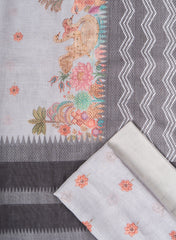 Lavender Linen Unsitiched Suit Set with Contrast Border & Floral Motifs