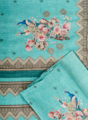 Teal Linen Suit Set with Subtle Motif Work