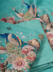 Teal Linen Suit Set with Subtle Motif Work
