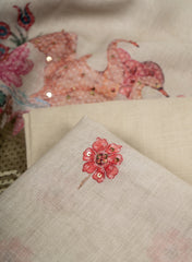 Premium Ivory Linen Suit Set with Delicate Printed Border