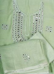 Pastel Mint Green Mul Chanderi Suit Set with Mirror & Thread Embroidery