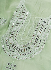 Pastel Mint Green Mul Chanderi Suit Set with Mirror & Thread Embroidery