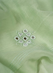 Pastel Mint Green Mul Chanderi Suit Set with Mirror & Thread Embroidery
