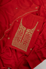 Festive Red Mul Chanderi Dress Material with Intricate Zari Work