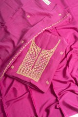 Elegant Rani Pink Mul Chanderi Suit Set with Gold Embroidery