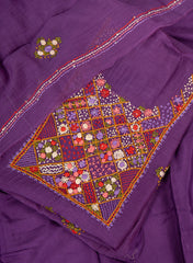 Royal Purple Milk Chanderi Embroidered Top Bottom Dupatta Set