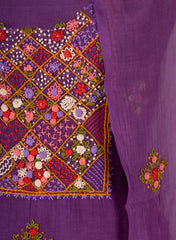 Royal Purple Milk Chanderi Embroidered Top Bottom Dupatta Set