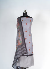 Lavender Linen Unsitiched Suit Set with Contrast Border & Floral Motifs