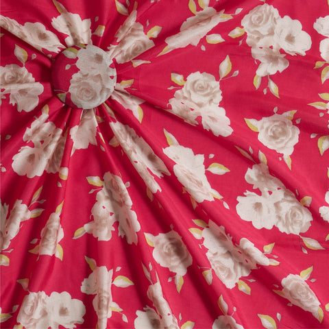 (Per Cut -3 meter) Red Off White Floral Table Print  Viscose Muslin Fabric