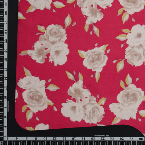 (Per Cut -3 meter) Red Off White Floral Table Print  Viscose Muslin Fabric