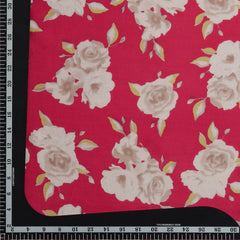 RED Off White Floral Table Print  Viscose Muslin Fabric