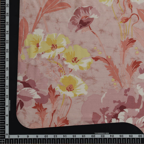(Pre Cut-2Meter)  Peach Floral Table  Print Pure Muslin Fabric