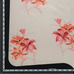 (Pre cut-2.5Meter) Off White Orange Floral Digital Print Pure Muslin Fabric