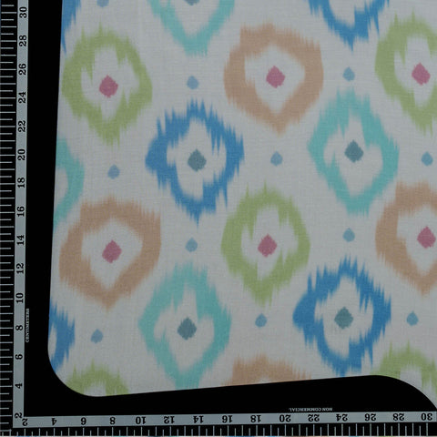 (Pre-cut  2.5Meter) White Iqat Pattern Digital Print Pure Muslin