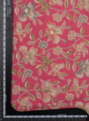 Modal Chanderi Silk Pink Color Floral  Pattern Screen  Print Fabric With Foil