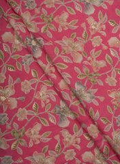 Modal Chanderi Silk Pink Color Floral  Pattern Screen  Print Fabric With Foil