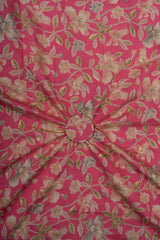 Modal Chanderi Silk Pink Color Floral  Pattern Screen  Print Fabric With Foil