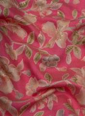 Modal Chanderi Silk Pink Color Floral  Pattern Screen  Print Fabric With Foil