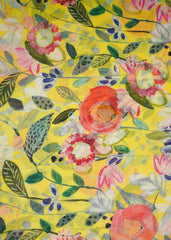 Lemon Yellow Floral Pattern Digital Print Chinnon Chiffon Fabric