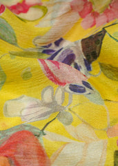 Lemon Yellow Floral Pattern Digital Print Chinnon Chiffon Fabric